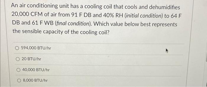 Solved An air conditioning unit has a cooling coil that | Chegg.com