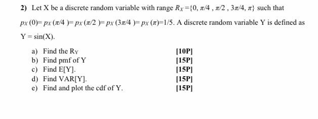 Solved 2) Let X be a discrete random variable with range Rx | Chegg.com