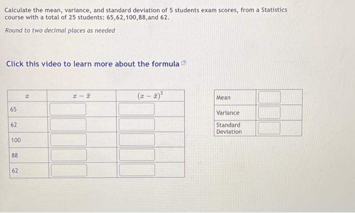 Solved Calculate the mean, variance, and standard deviation | Chegg.com