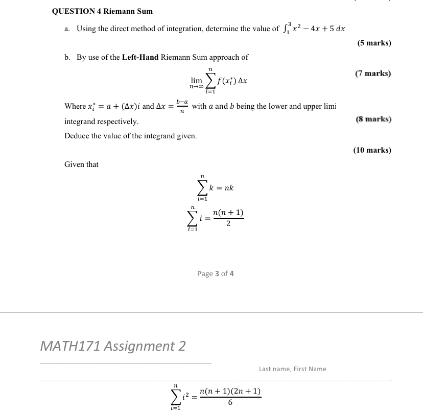Solved QUESTION 4 ﻿Riemann Suma. ﻿Using the direct method of | Chegg.com