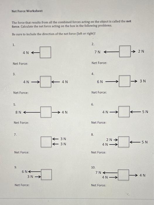 Solved Net Force Worksheet The force that results from all Chegg com