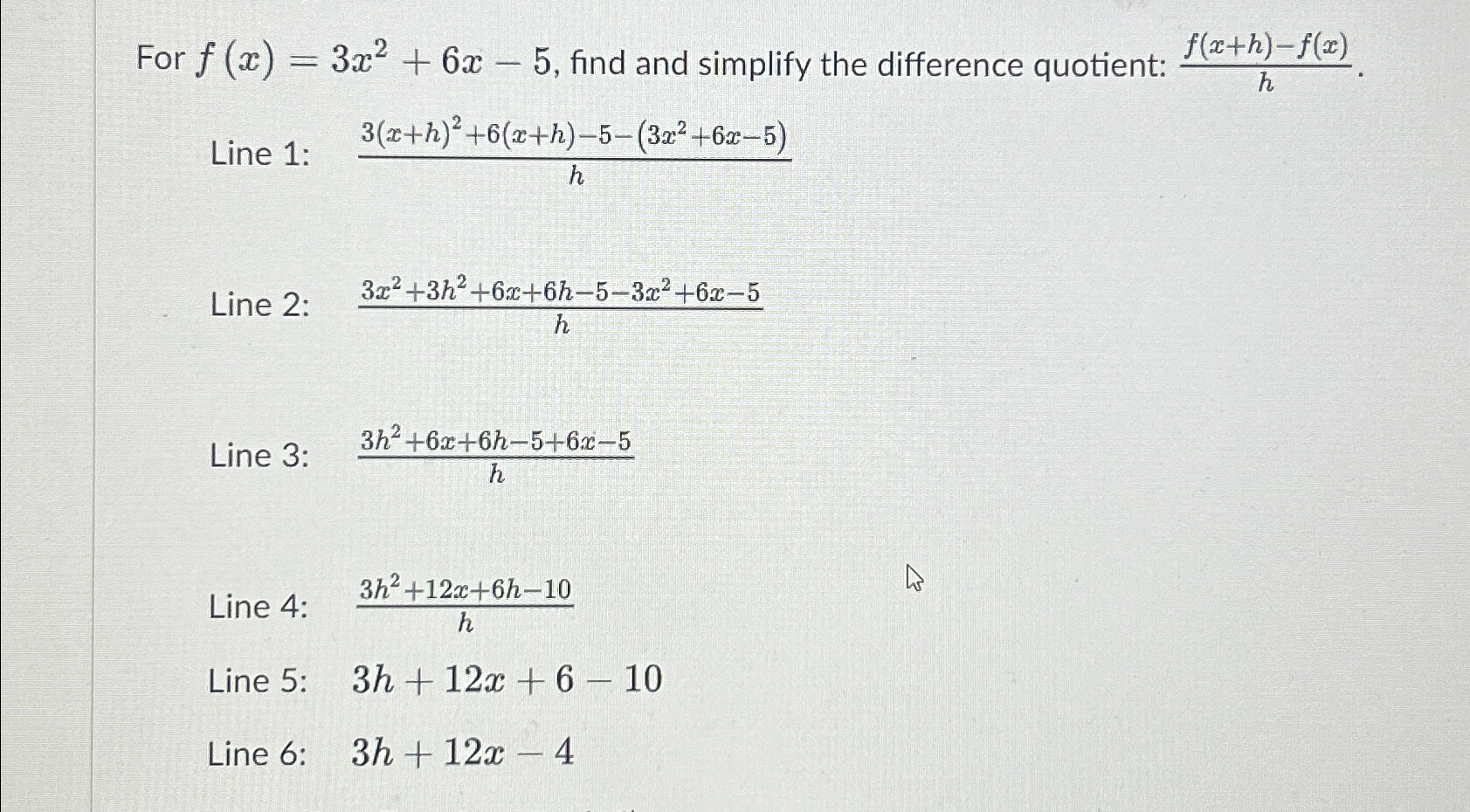solved-for-f-x-3x2-6x-5-find-and-simplify-the-difference-chegg