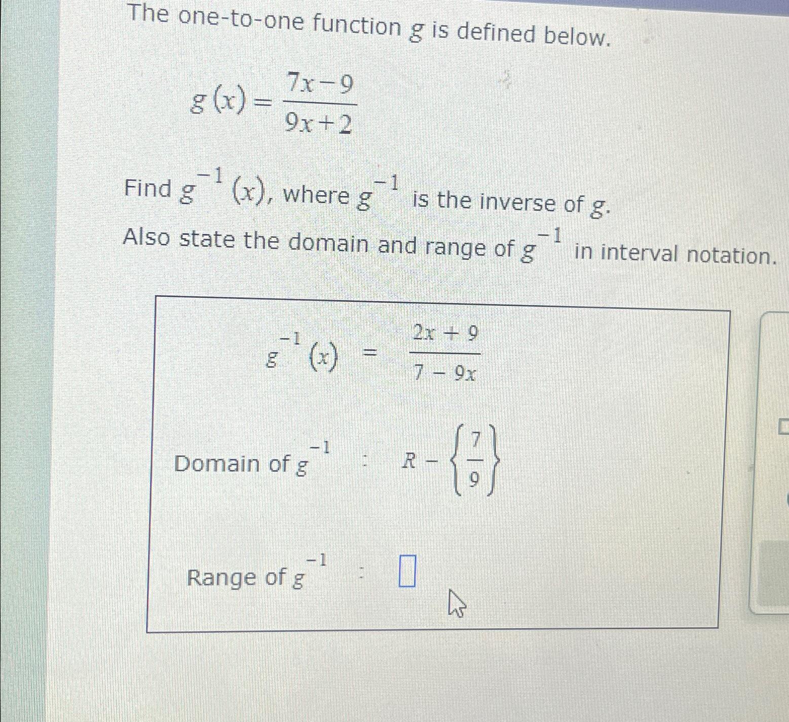 Solved The one-to-one function g ﻿is defined | Chegg.com