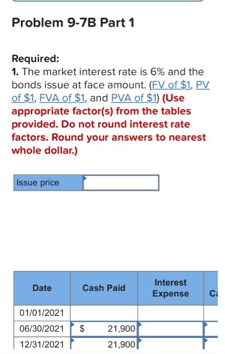 Solved Required information Problem 9-7B Calculate the issue | Chegg.com
