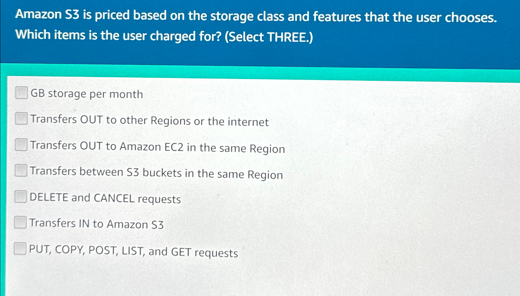 Solved Amazon S3 ﻿is priced based on the storage class and