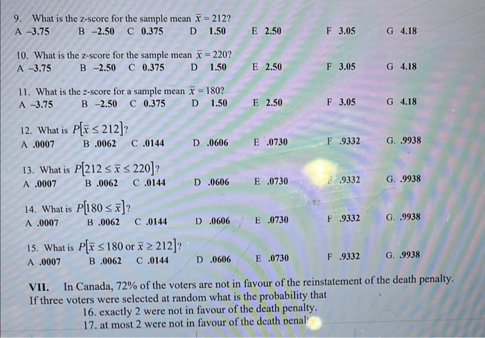 Solved 9. What is the z-score for the sample mean xˉ=212 ? | Chegg.com