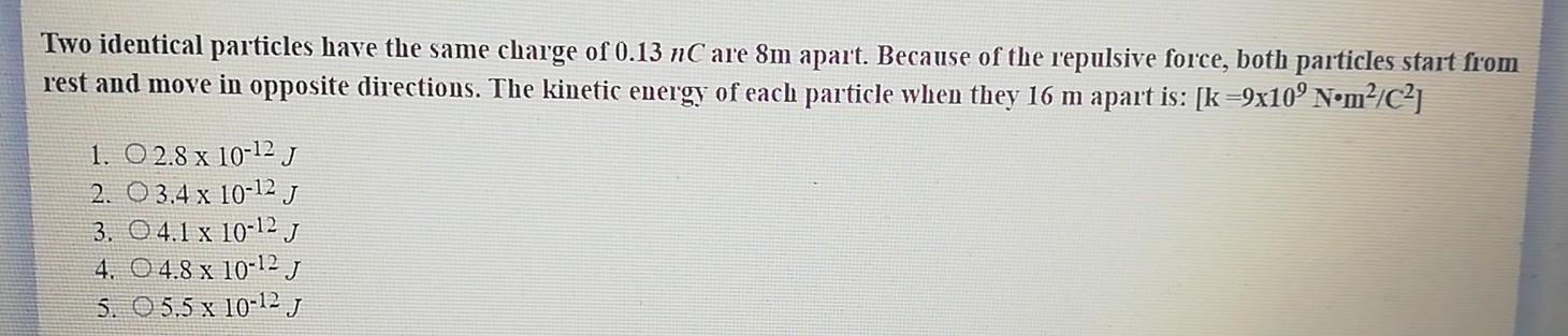 Solved Two identical particles have the same charge of 0.13 | Chegg.com