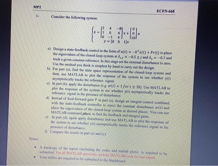 Solved 1- Consider the following system: | Chegg.com