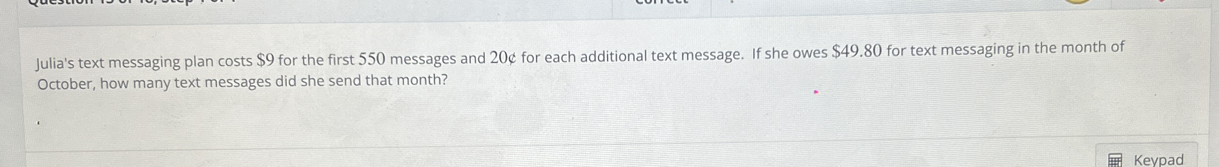Julia's text messaging plan costs $9 ﻿for the first | Chegg.com