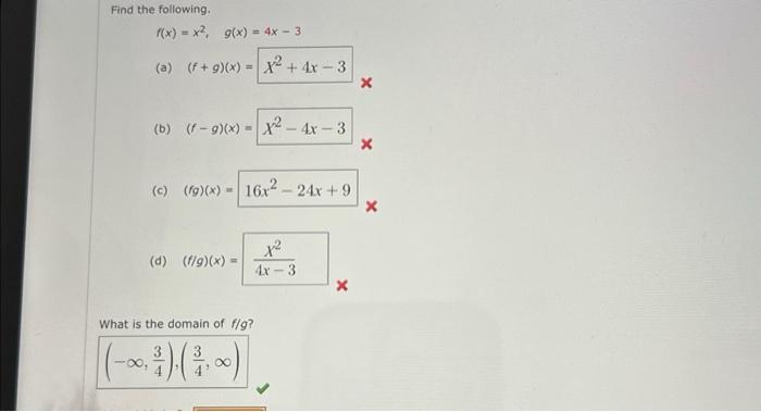 Solved Find The Following F X X2 G X 4x−3 A F G X