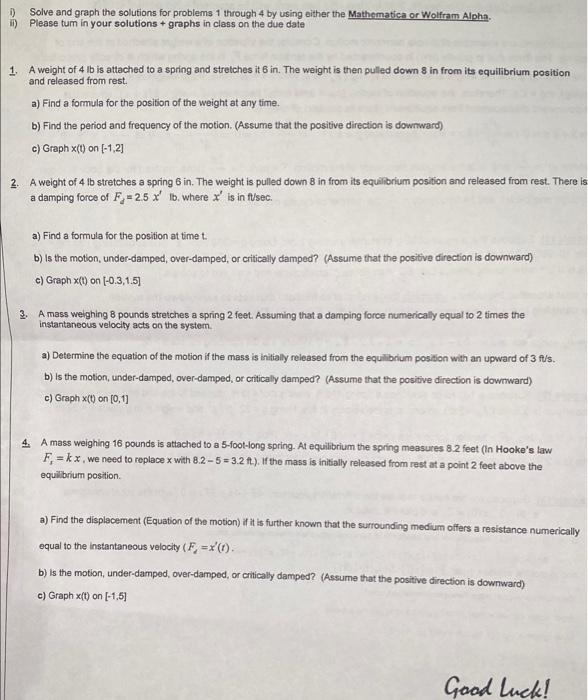 Solved 1) Solve And Graph The Solutions For Problems 1 | Chegg.com