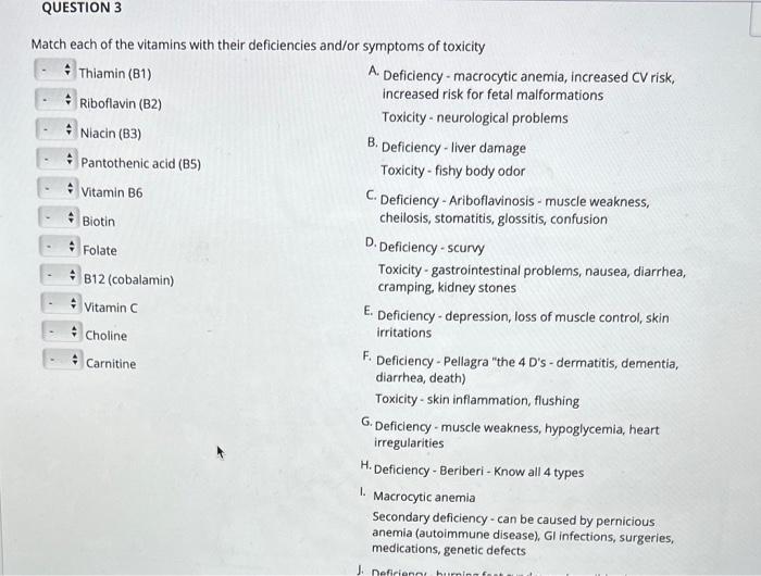 Solved QUESTION 3 Match each of the vitamins with their