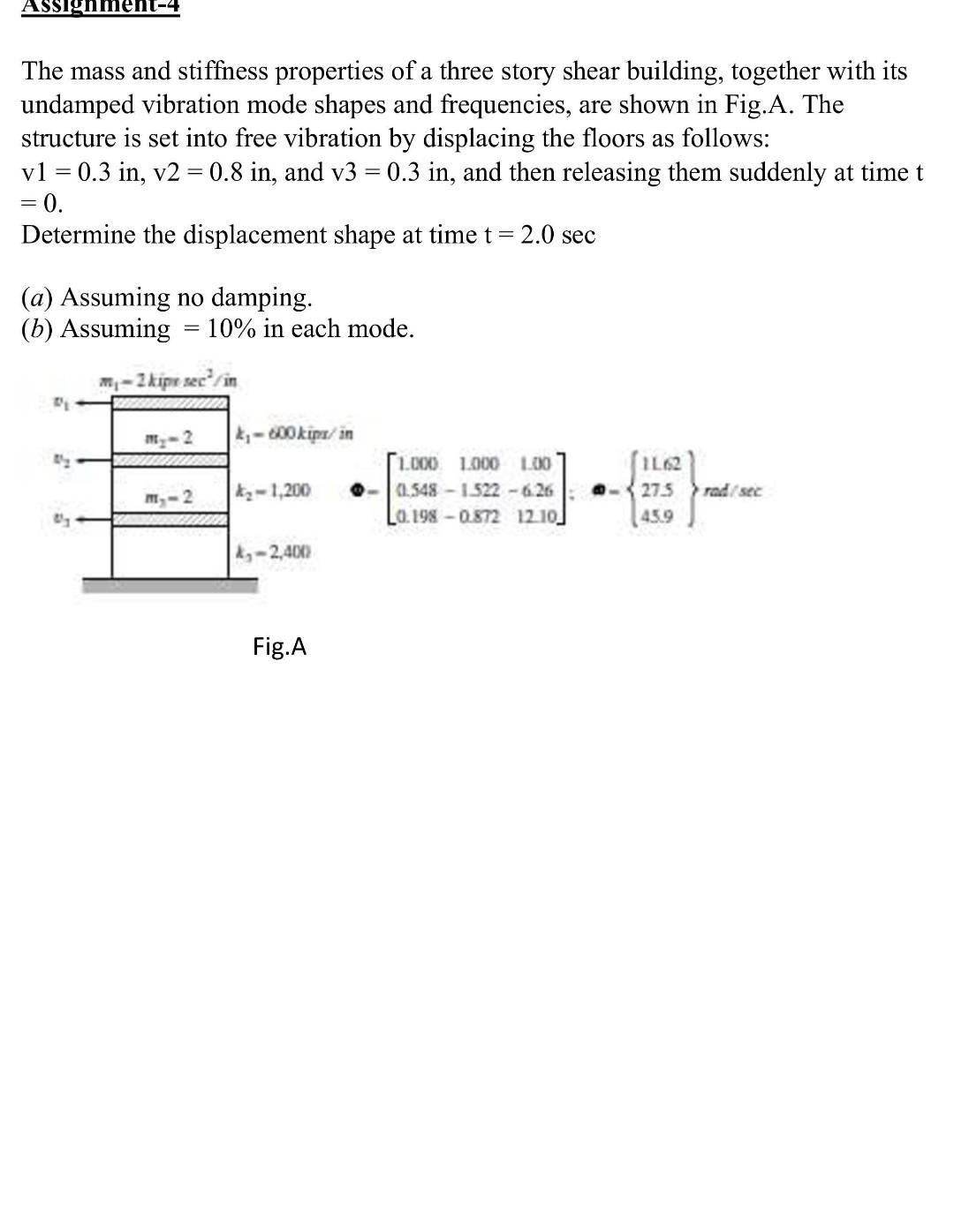 Solved The mass and stiffness properties of a three story | Chegg.com