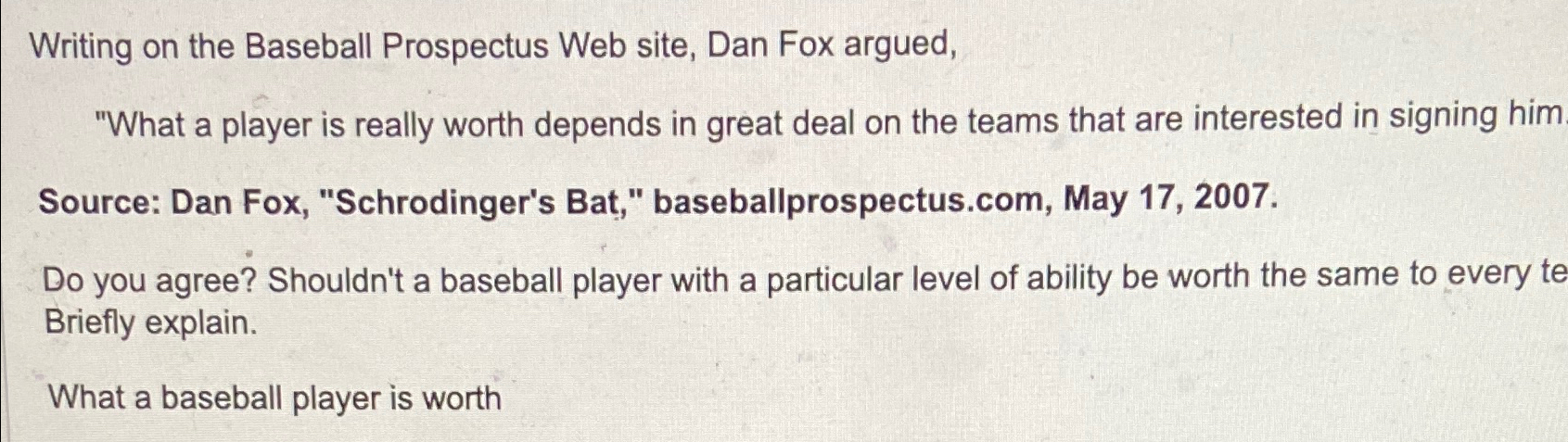 Solved Writing on the Baseball Prospectus Web site, Dan Fox | Chegg.com