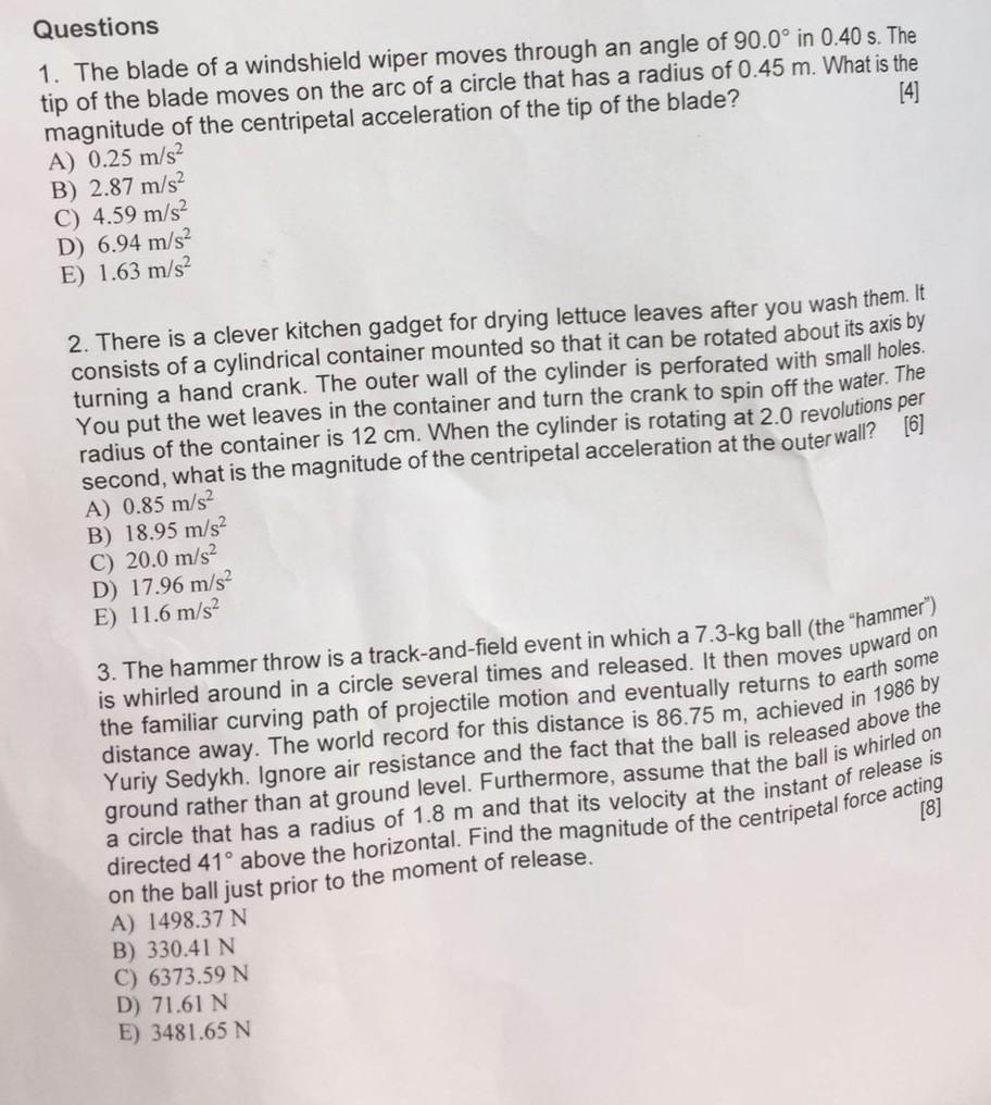 Solved Questions 1. The blade of a windshield wiper moves