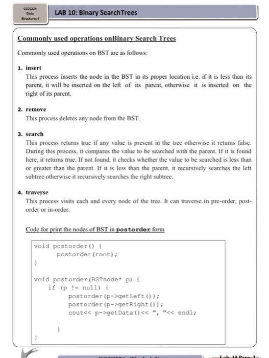 Solved C224 Data Structures LAB 10: Binary Search Trees | Chegg.com