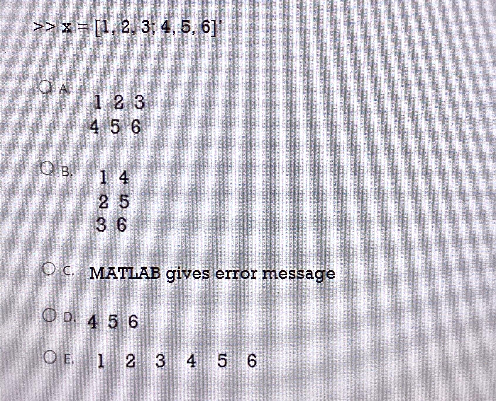 matlab array 1 2 3 4 5 6