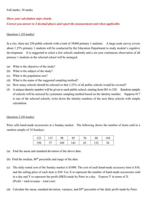 Solved Full marks: 30 marks Show your calculation steps | Chegg.com