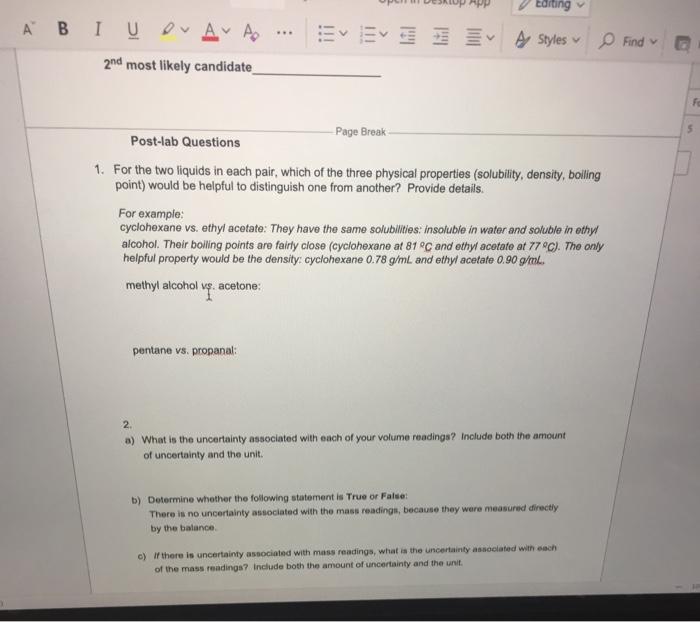 Editing A Bi U O A A 2nd Most Likely Candidate A Chegg Com