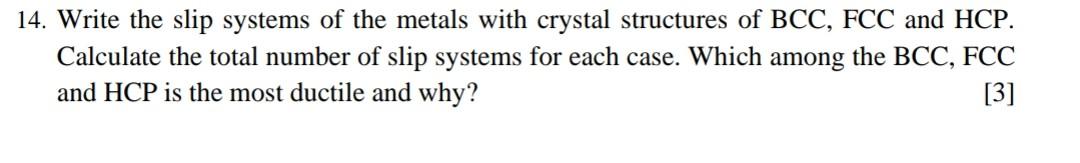 Solved 4. Write the slip systems of the metals with crystal | Chegg.com