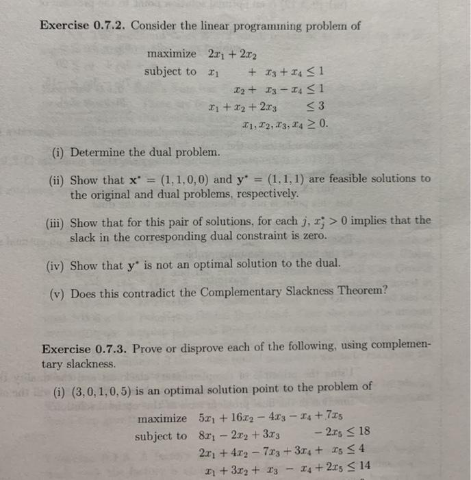 Solved Exercise 0.7.2. Consider the linear programming | Chegg.com