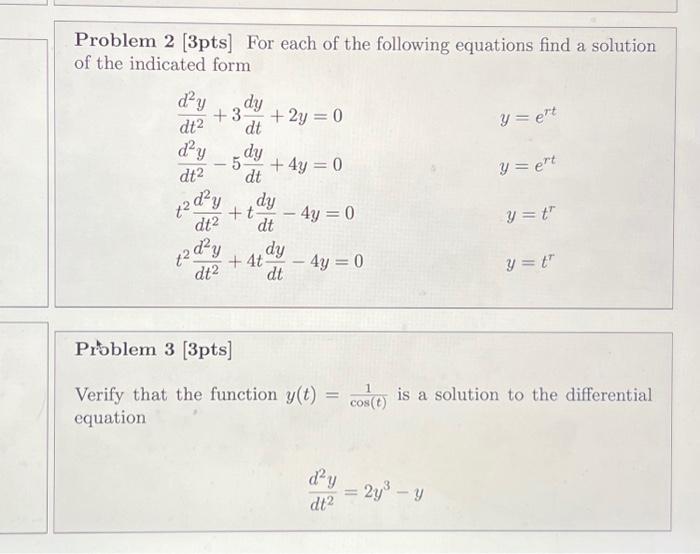 Solved Problem 2 [3pts] For Each Of The Following Equations