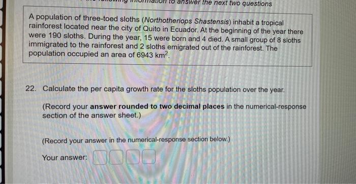 Solved A population of three-toed sloths (Northotheriops | Chegg.com