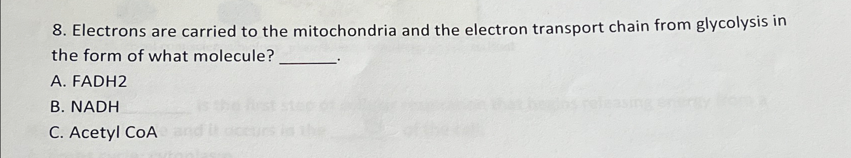 Solved Electrons are carried to the mitochondria and the | Chegg.com