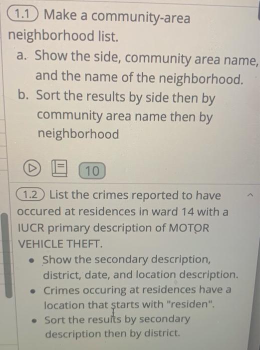 Solved 1.1 Make a communityarea neighborhood list. a. Show