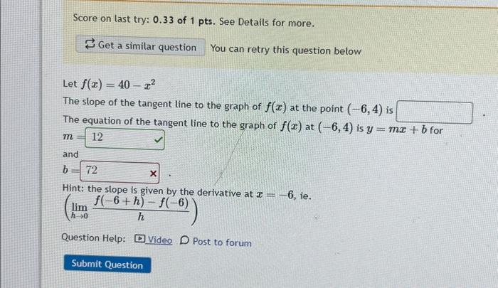 Solved Let F X 40−x2 The Slope Of The Tangent Line To The