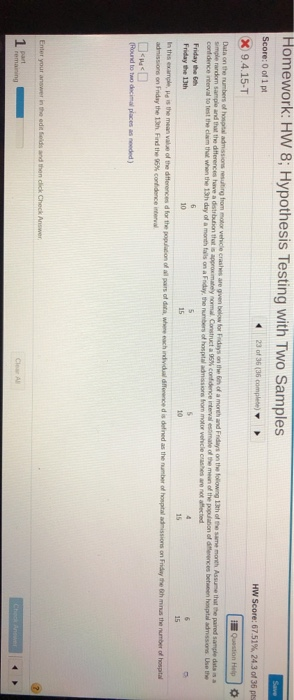 Solved Homework: HW 8; Hypothesis Testing with Two Samples | Chegg.com