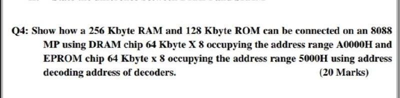 Solved Q4: Show how a 256 Kbyte RAM and 128 Kbyte ROM can be | Chegg.com