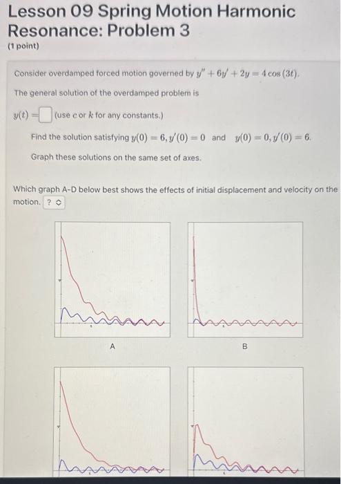 Solved Lesson 09 Spring Motion Harmonic Resonance: Problem 3 | Chegg.com