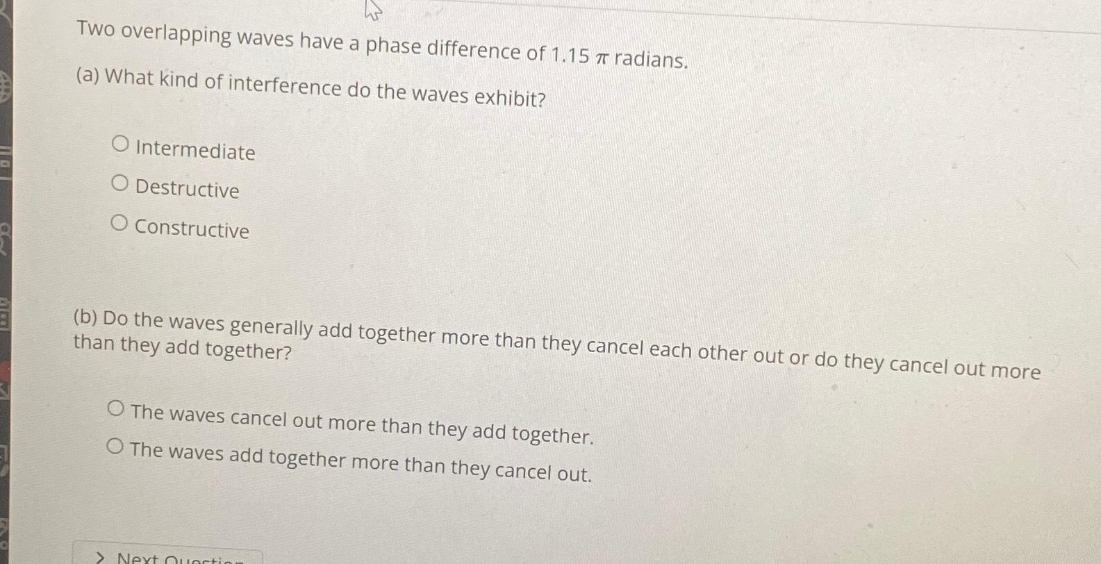 Solved Two overlapping waves have a phase difference of | Chegg.com