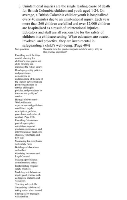 Solved 3. Unintentional injuries are the single leading | Chegg.com