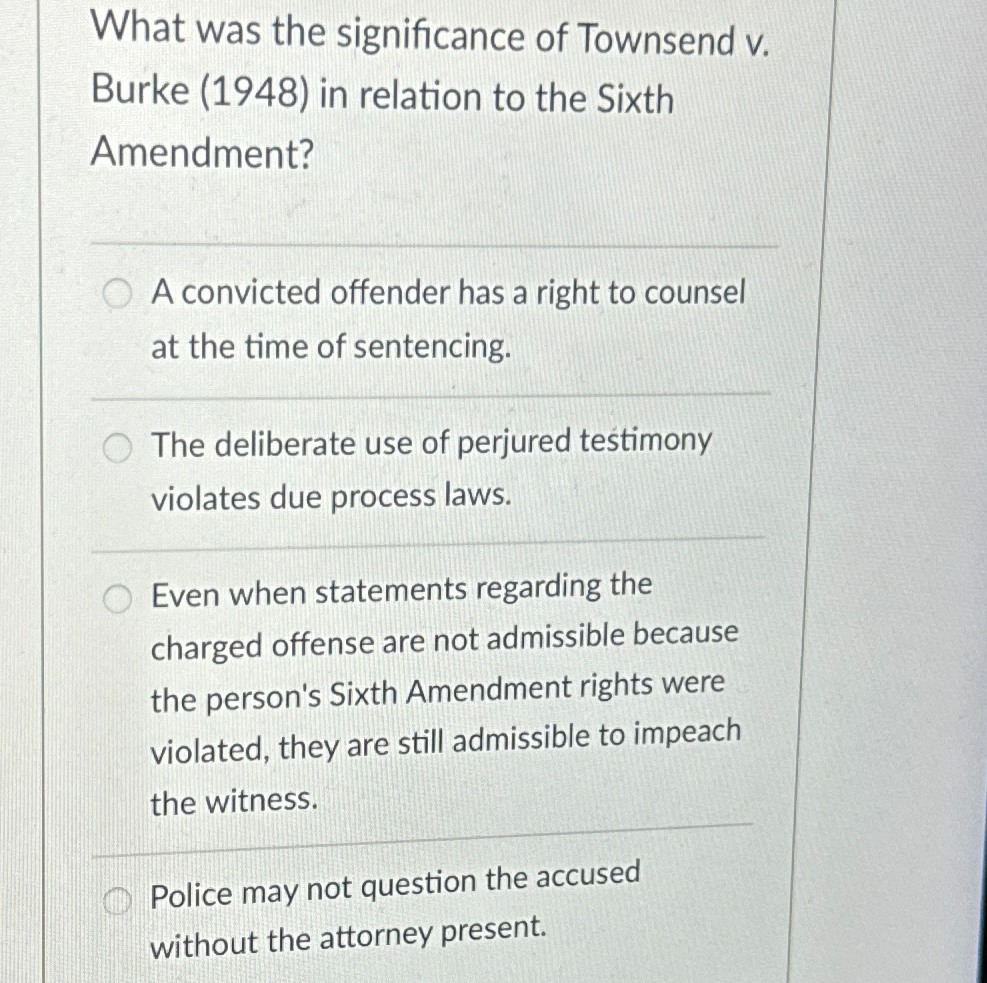 Solved What was the significance of Townsend v. ﻿Burke | Chegg.com