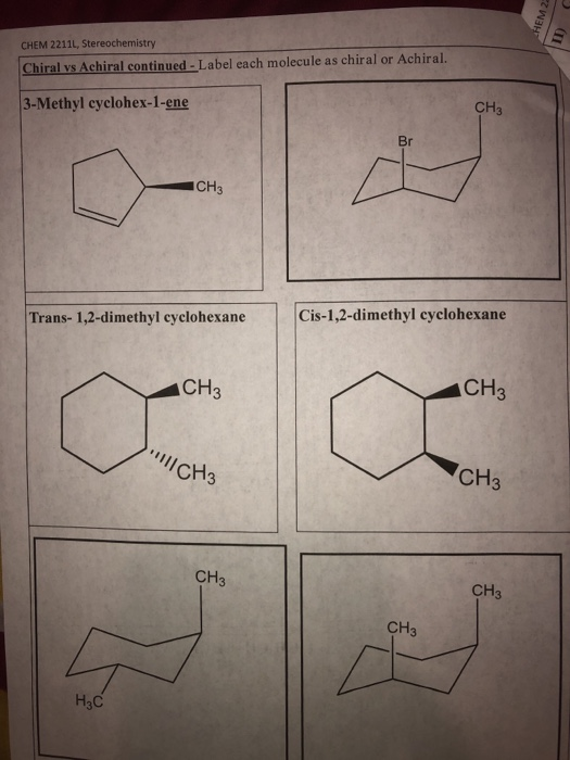 Solved HEM 2 CHEM 22111, Stereochemistry Chiral Vs Achiral | Chegg.com