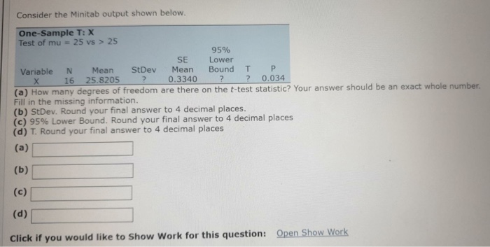 Solved Consider The Minitab Output Shown Below. One-Sample | Chegg.com