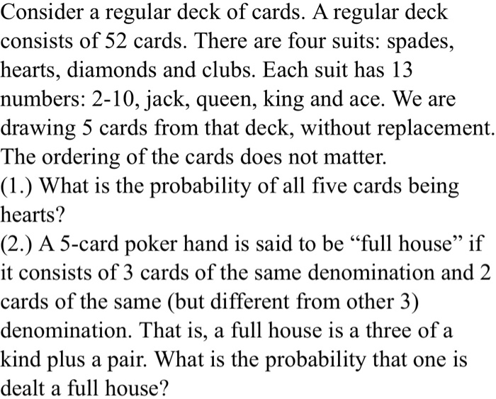 Solved Consider a regular deck of cards. A regular deck | Chegg.com