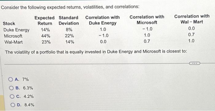 Solved Consider The Following Expected Returns, | Chegg.com