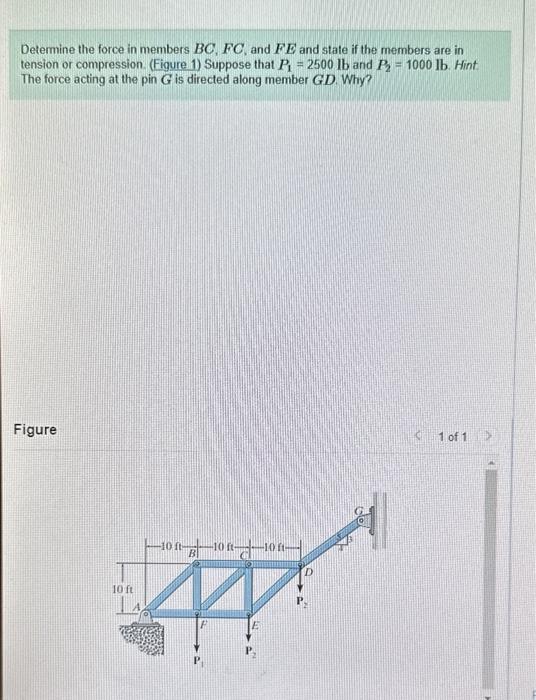 Solved Determine the force in members BC,FC, and FE and | Chegg.com