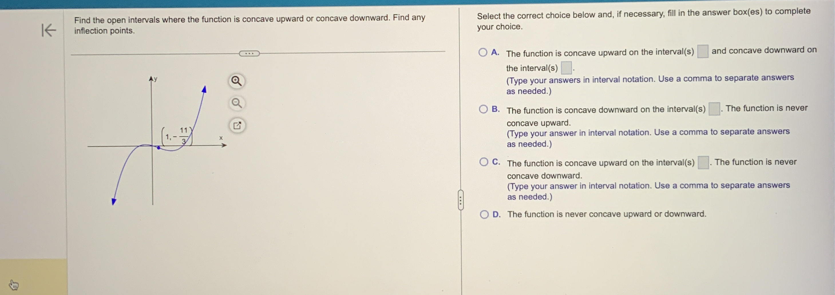 Solved Find the open intervals where the function is concave | Chegg.com
