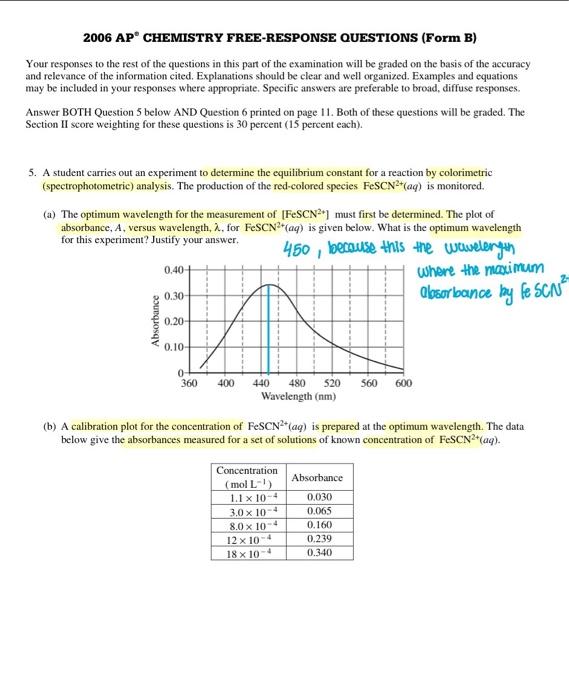 Solved 2006 AP ∘ CHEMISTRY FREE-RESPONSE QUESTIONS (Form B) | Chegg.com