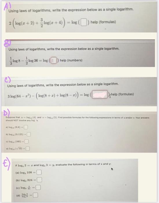 Solved Using Laws Of Logarithms, Write The Expression Below | Chegg.com