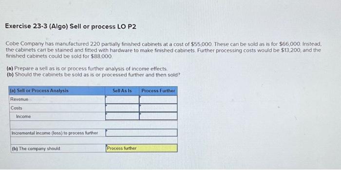 Solved Exercise 23-3 (Algo) Sell Or Process LO P2 Cobe | Chegg.com