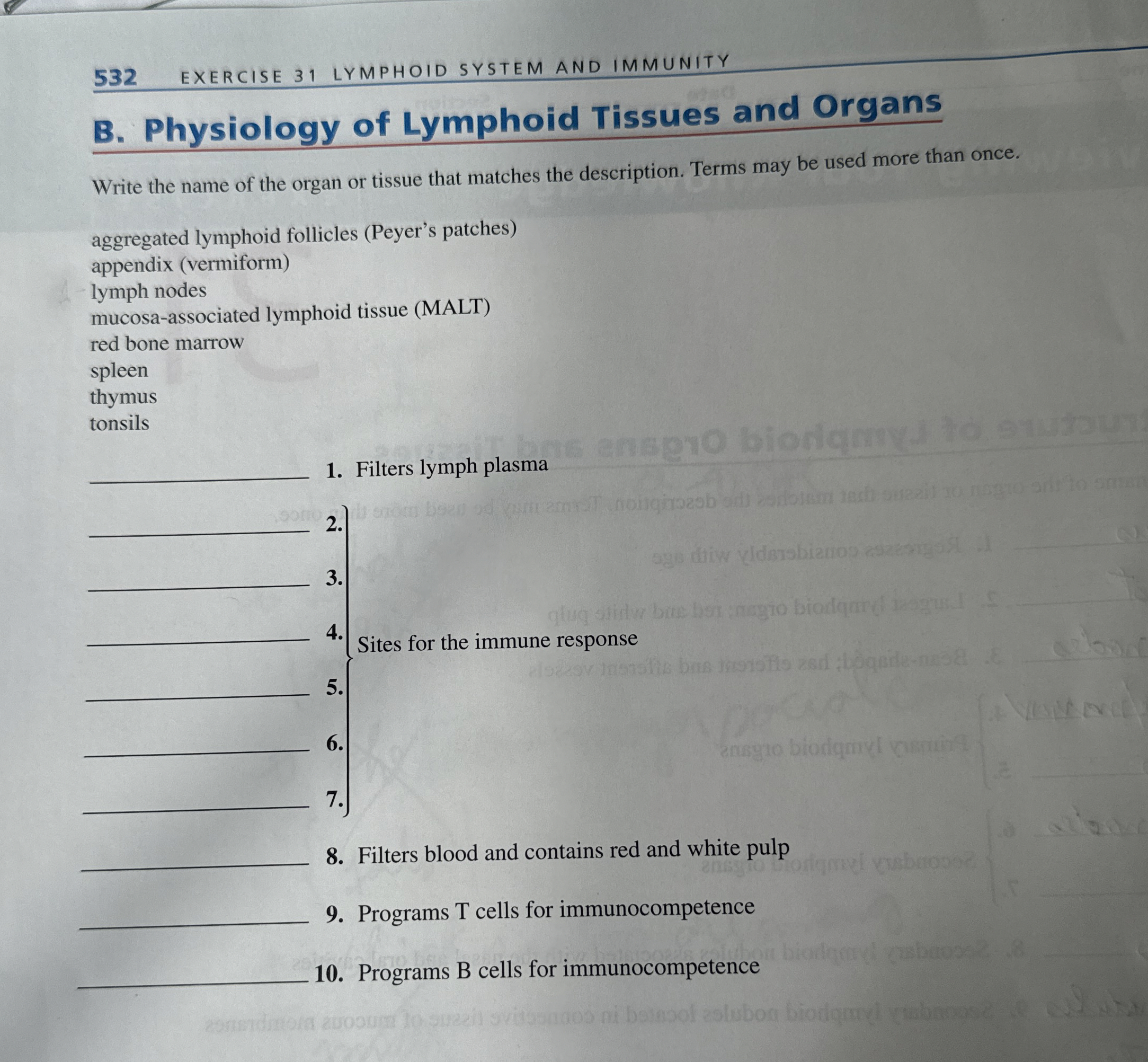 Solved B. ﻿Physiology of Lymphoid Tissues and OrgansWrite