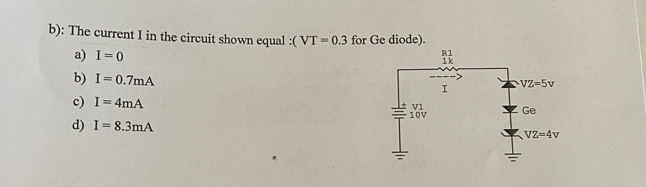 Solved b): The current I in the circuit shown equal | Chegg.com