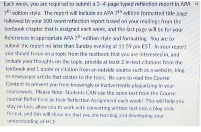 Each week, you are required to submit a 3-4-page | Chegg.com