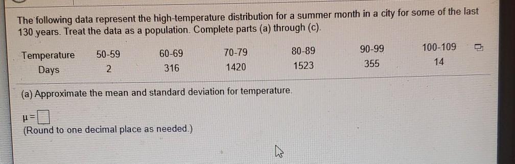 Solved The following data represent the high-temperature | Chegg.com