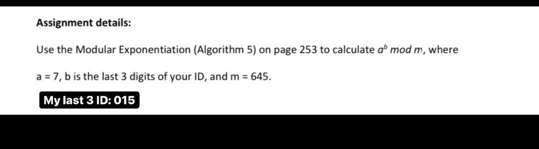 Solved Assignment Details: Use The Modular Exponentiation | Chegg.com